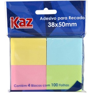 Bloco Adesivo 38X50mm Cores Pastel C/4BL C/100FLS KAZ