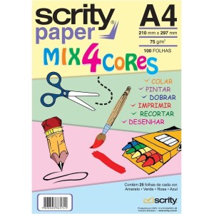  Papel Sulfite A4 Com 100 Folhas Color Mix 4 SCRITY