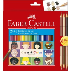 LAPIS DE COR C/24 CORES + 6 TONS DE PELE CARAS E CORES FABER CASTELL