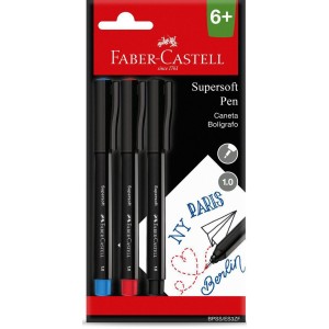 CANETA PONTA POROSA SUPER SOFT PEN 1.0 C/3 CORES FABER CASTELL