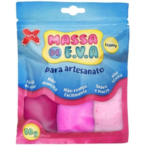 MASSINHA EVA P/SLIME 50GR C/3 CORES TONS DE ROSA MAKE+