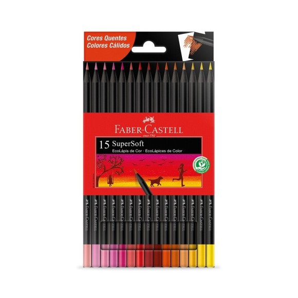 LAPIS DE COR 15 CORES SUPER SOFT TONS QUENTES FABER CASTEL