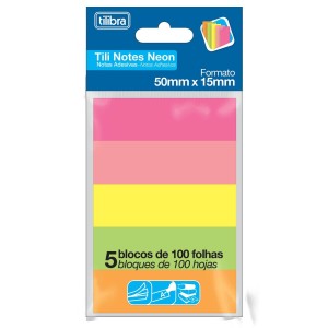 Bloco Adesivo 50x15 Neon Com 5 Cores Com 100 Tili Notes TILIBRA