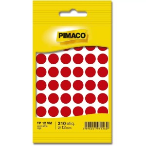 ETIQUETA BOLINHA DIÂMETRO 12,0 VERMELHA TP-12 COM 210 PIMACO