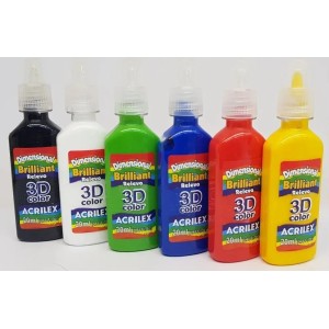 TINTA DIMENSIONAL RELEVO BRILHANTE C/6 CORES 20ML ACRILEX