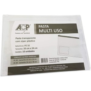 Pasta Plástica Porta Documento Cristal Com Zíper E Com Visor ACP