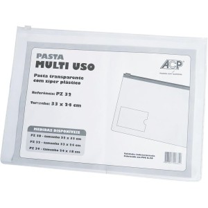 Pasta Plástica Porta Documento Cristal Com Zíper E Com Visor ACP