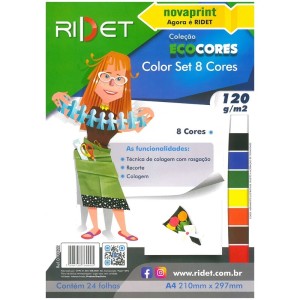 Bloco Criativo Liso A4 08 Cores 24 Folhas 120gr 210X297mm Color Set Ecocores RIDET NOVAPRINT Ref.010022