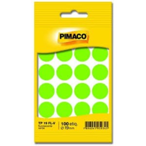 ETIQUETA BOLINHA DIÂMETRO 19,0 VERDE NEON TP-19 COM 100 PIMACO