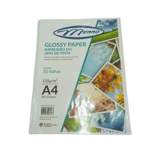 Papel Fotografico Glossy Inkjet A4 135gr Pacote Com 10 Folhas MENNO