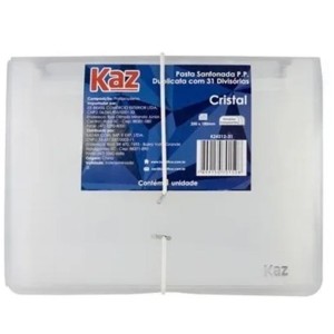 Pasta Sanfonada Plastica Duplicata 31 Divisorias Cristal 240X180mm Ref.KZ4212-31 KAZ