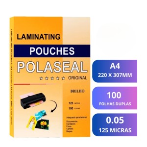 Plastico Para Plastificacao Polaseal 0,05mm A4 220X307mm Com 100 Folha 125 Micras MASTERPRINT