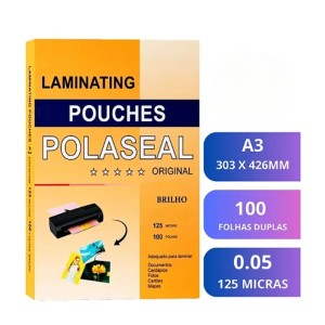 Plastico Para Plastificacao Polaseal 0,05mm A3 303X426mm Com 100 Folhas 125 Micras
