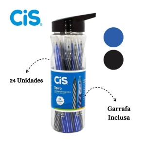 Caneta Esferografica 0.7mm Spiro Pote C/24UNID. Azul/Preto CIS