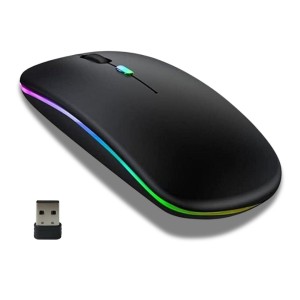 Mouse Sem Fio Optico Recarregável 2.4ghz 1600dpi Preto Dual Band Bluetooth E Wireless Com Led RGB MS-S350L