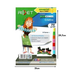 Bloco Criativo Liso A4 08 Cores 32 Folhas 75gr 210X297mm Ecocores RIDET NOVAPRINT Ref:010009