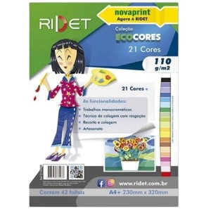 Bloco Criativo Liso OF 21 Cores 42 Folhas 110gr 230X320mm Ecocores RIDET NOVAPRINT Ref:010003