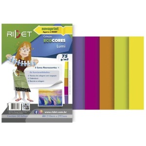 Bloco Criativo Lumi A4 05 Cores 50 Folhas 75gr 210X297mm Ecocores RIDET NOVAPRINT Ref.010008