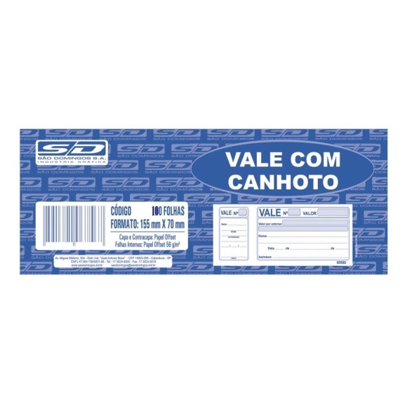 BL. VALE SIMPLES C/CANHOTO C/100 FOLHAS SÃO DOMINGOS