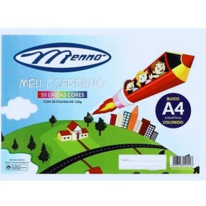 Bloco Criativo Liso A4 10 Cores 20 Folhas 120gr 210X297mm Color Set Meu Primeiro Caderno MENNO