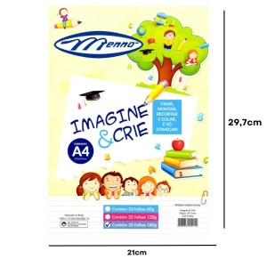 Bloco Criativo Liso A4 05 Cores 20 Folhas 180gr 210X297mm Color Set Imagine e Crie MENNO