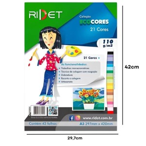 Bloco Criativo Liso A3 21 Cores 42 Folhas 110gr 297X420mm Ecocores RIDET NOVAPRINT Ref.01004