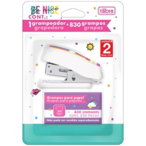 Grampeador 12 Fls Mini Com Extrator Be Nice + 830 Grampos N26/6