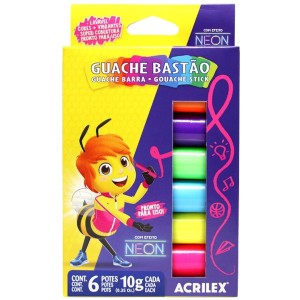 Tinta Guache em Bastao Neon Com 6 Cores 10g ACRILEX