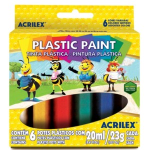 Tinta Plástica 20ml com 6 Cores Plastic Paint ACRILEX