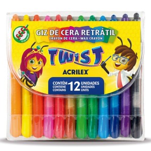 Giz de Cera 12 Cores Retrátil Twist ACRILEX