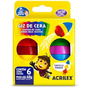 Giz de Cera 6 Cores Foguete ACRILEX