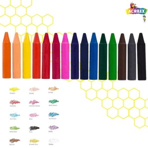 Giz de Cera Curto 15 Cores Redondo ACRILEX