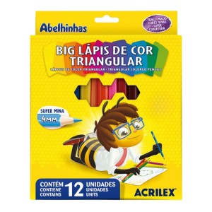 Lapis de Cor 12 Cores Jumbo Triangular + Apontador ACRILEX