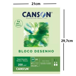 Bloco Para Desenho A4 Branco 200gr com 20 Folhas CANSON