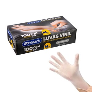 Luva de Procedimento Descartável Vinil Com Pó BOMPACK