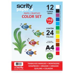 Bloco Criativo Liso A4 12 Cores 24 Folhas 110gr 210X297mm Color Set Ecocores SCRITY