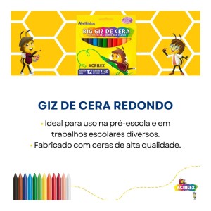 Giz de Cera Gizao 12 Cores Redondo ACRILEX