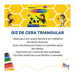 Giz de Cera Gizao Triangular 12 Cores ACRILEX