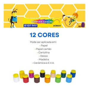 Guache 15ml com 12 Cores Tempera Ref.02012 ACRILEX