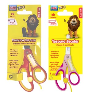 Tesoura Escolar 13cm Com Mola Vai e Vem Com etiqueta para nome KAZ