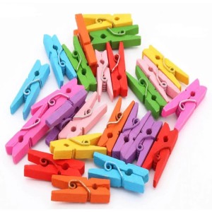 Pregador De Madeira Mini Colorido com 24 Unidades