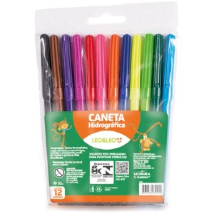 Canetinha Hidrográfica com 12 Cores Leo & Leo