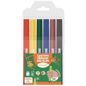 Canetinha Hidrográfica 06 Cores Jumbo Big Slim Leo & Leo