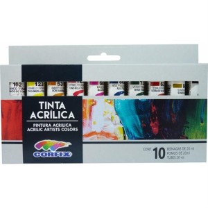 Tinta Acrílica para Tela 20ml com 10 Cores CORFIX