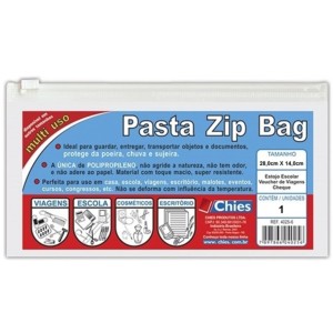 Pasta Plástica Porta Documento 140X280 Cristal Com Zíper CHIES