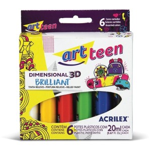 TINTA DIMENSIONAL RELEVO BRILHANTE C/6 CORES 20ML ACRILEX